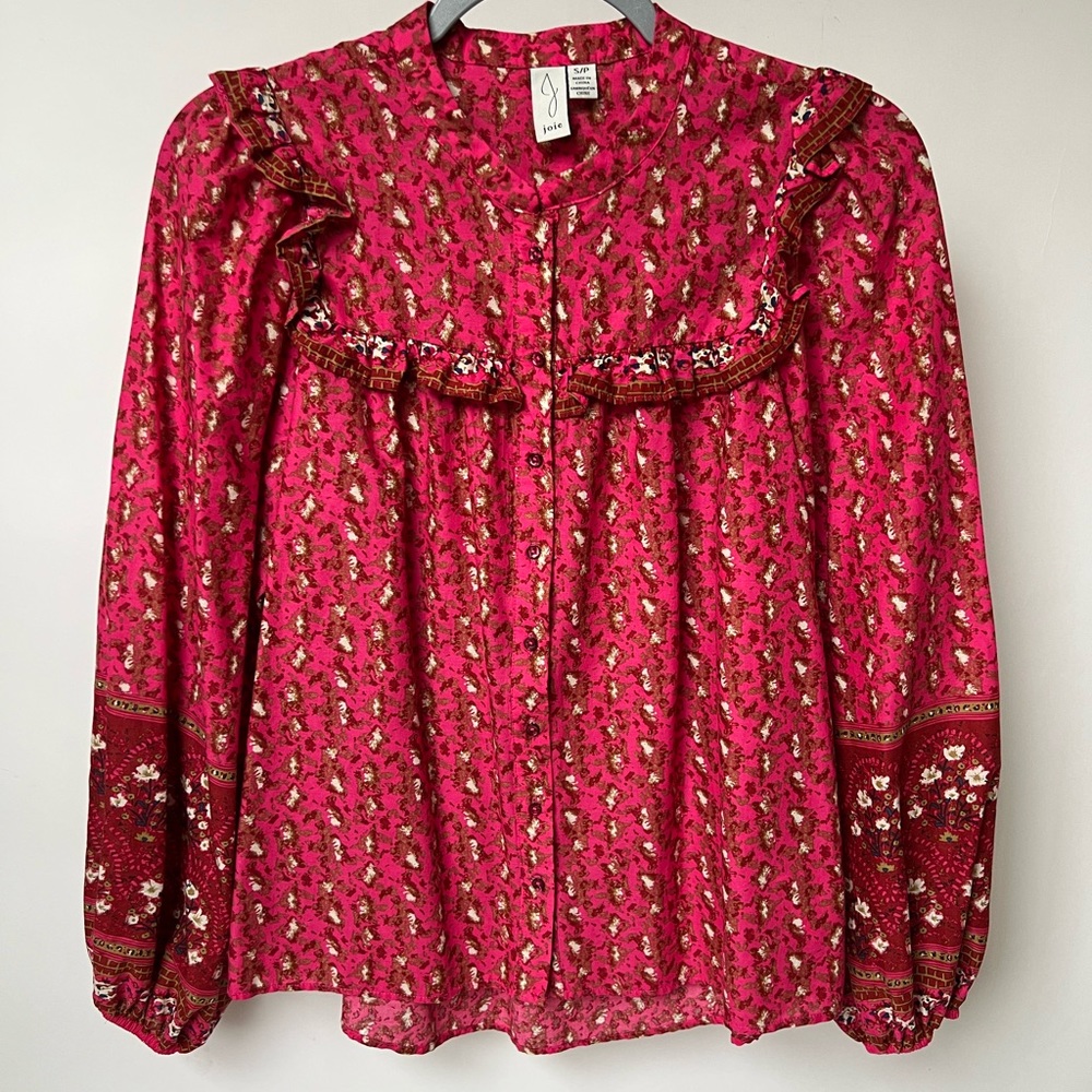 Joie Pink Ruffle Cotton Blouse